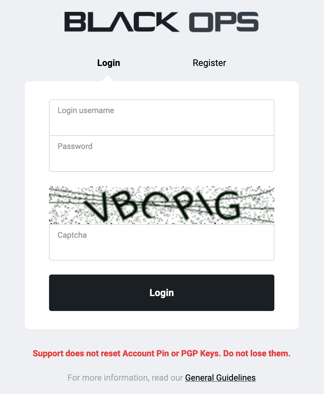 BlackOps Login Page